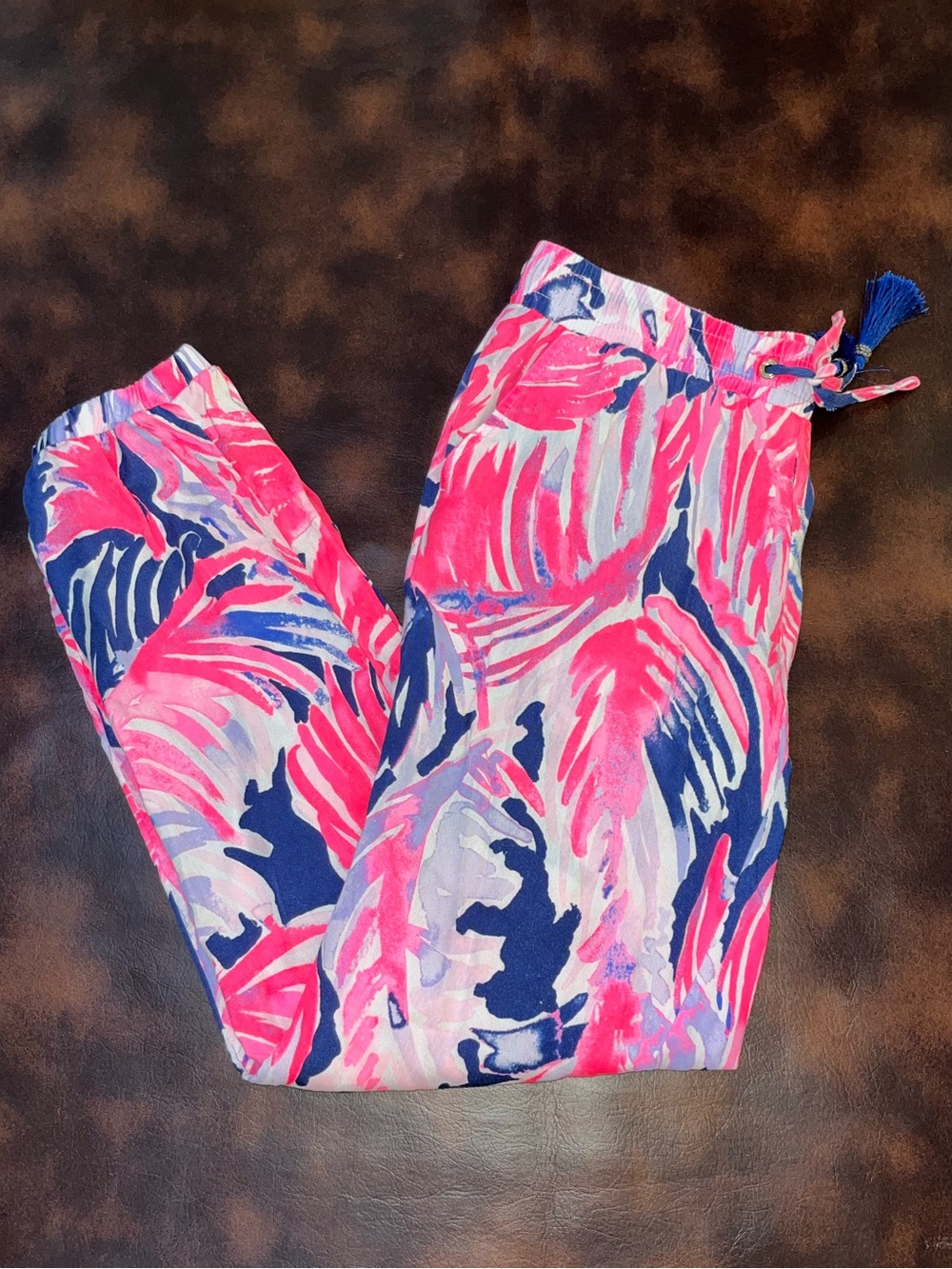 Lilly Pulitzer Piper Pull-On Jogger Pants True Blue Paradise Point Pink Blue SM